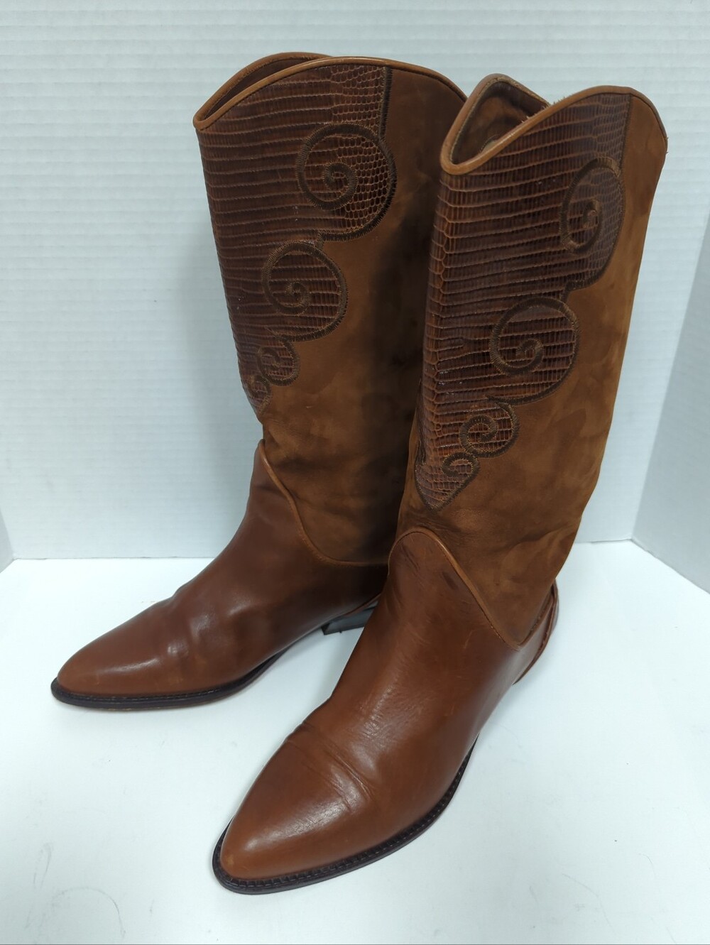 Vintage Via Spiga Woman Sz 6 Leather Suede Western Boots Brown Italy